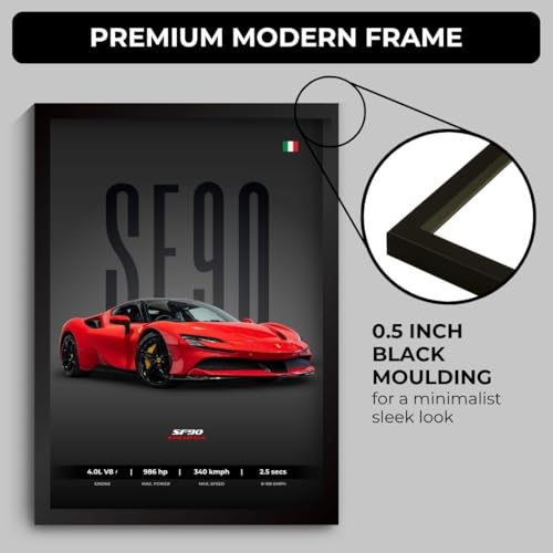 Image of Ferrari SF90 Poster | Framed SF90 Stradale A4 Sized (31 x 23 cm) | Supercar Poster | Supercar Posters for Wall, Gift for Boys, Car Frames | Car Posters for Wall, Bedroom, Hostel, Study Room (F 160)
