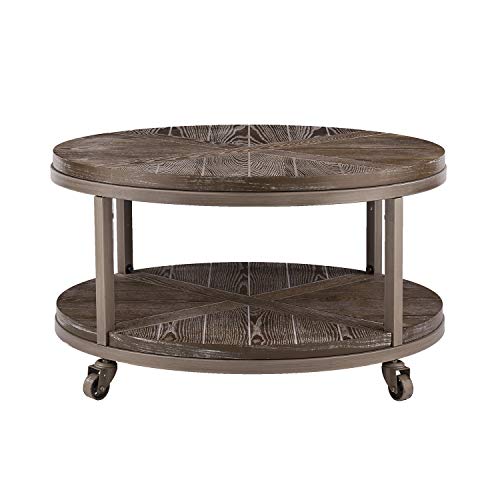 Sei Furniture Konya Urban Industrial Round Coffee Table, White-Limed Burnt Oak/Distressed Gray #TOP3