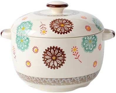 陶磁器茶碗陶磁器食器茶碗蒸し茶碗蒸し鍋蓋付き和風スープカップデザートカップスプーン付き水上煮食器茶碗皿陶器煮込み鍋 (2300ml,菊花+勺子2杯)