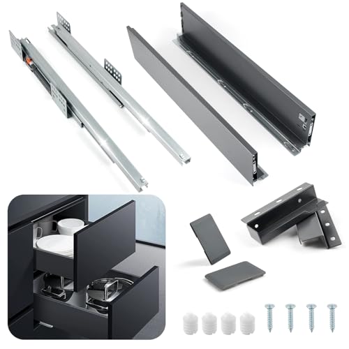 Slim Wall Drawer System, Ultra-Thin Tandem Box Slide, Slim Soft Close Drawer Slide Full Extension, Kitchen/Cabinet/Office Drawer System, Soft Close Runner 100LB (1 Pack, Slide 22in, Side Wall 4.5in)