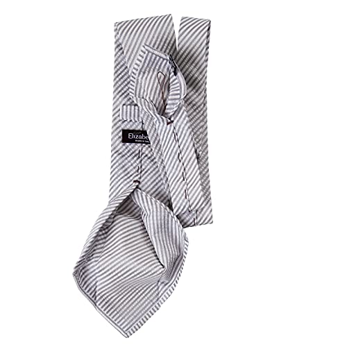 Elizabetta Men's Jacquard Italian Silk Tie - Grey Striped Seersucker Handmade Woven Necktie #TOP5
