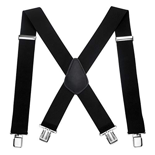 Bretelles pour Hommes Larges 5cm avec 4 Clips métalliques Extra forts Longs, élastiques Noirs en Forme de X réglable Taille Unique pour Adultes Homme Femme (XXL 120cm)