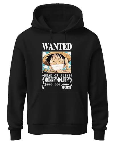 Image of Khakey Black Colour Mens Hoodie | Cotton Solid Sweatshirt with Hood | Onepiece Monkey D Luffy | Anime Hoodies for Men