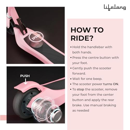 Image of Lifelong Kids Electric Scooter for 6-12 Years Age | with Rechargeable Battery, Adjustable Handle Height & Foldable Design | Safe Kids Scooter with Anti-Slip Deck (Pink)