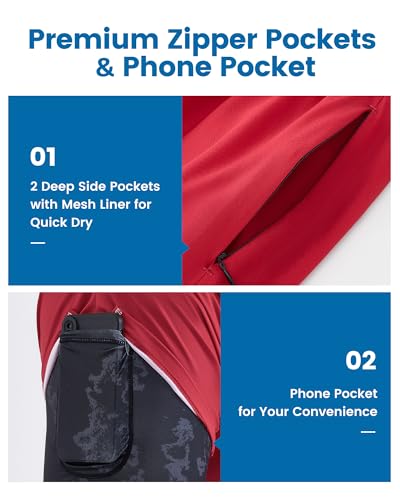 Image of maamgic Mens Swim Trunks with Compression Liner 5 Inch, Quick Dry Bathing Suit with Zipper Pockets, No-Chafing Swim Shorts
