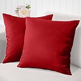 The Connecticut Home Company Velvet Throw Pillow Covers, 20x20 Set of 2, Soft Decorative Square Pillowcases, Luxury Home Décor Accent Cushion Cases for Livingroom Couch, Bedroom, Sofa Bed, Red