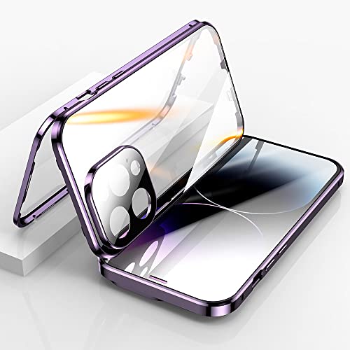 Coque transparente pour iPhone 14 Plus double face en verre trempé avec verrou rouge