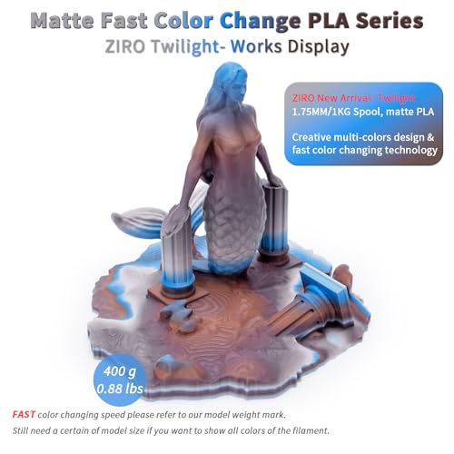 Image of ZIRO Color Change Filament, Matte Gradient Rainbow 3D Printer Filament, Faster Color Changing by Length PLA, Dimensional Accuracy + /-0.03mm, 1KG / 2.2lbs Spool, Fit Most FDM 3D Printer, Twilight