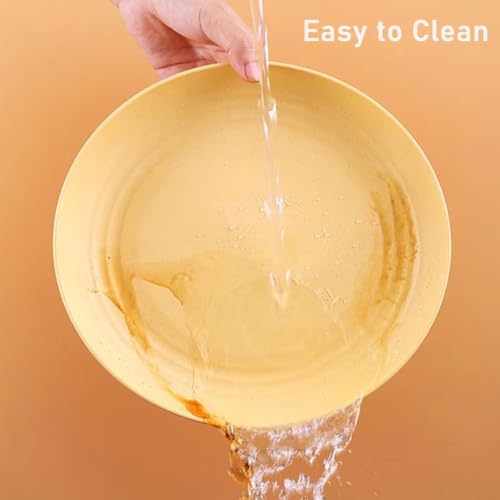Image of Wheat Straw Dinner Dishes For Parties, Picnic, Camping, Home, School, Office, Traveling, Salads, Sandwiches, Cereal, Pizza Suitable For Dishwasher Microwave Safe (20cm+23cm, Yellow, Pack Of 2)