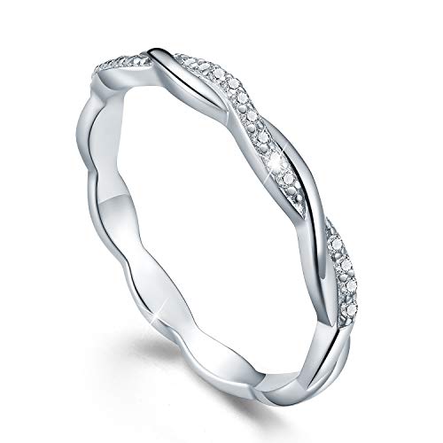 Madeone 925 Sterling Silver 14K Gold Plated Cubic Zirconia CZ Stone Twist Stackable Ring Adjustable Wedding Eternity Bands Open Engagement Ring for Women with Box Packing,Size5-9 (White Gold, 5)