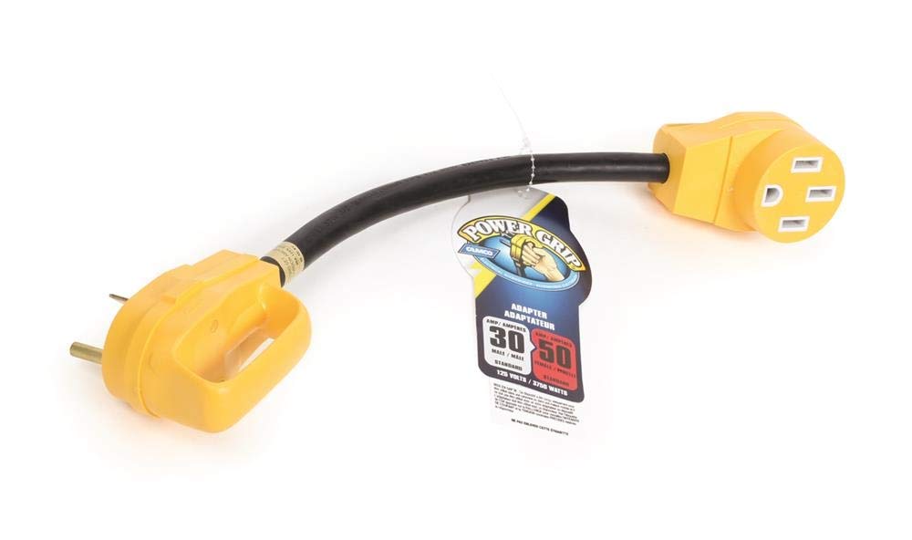 PowerGrip Camper/RV Dogbone Electrical Adapter | Features 30-Amp Male (NEMA TT-30P) and 50-Amp Female (NEMA 14-50R) Ends | Rated for 125V/3750W (55185)