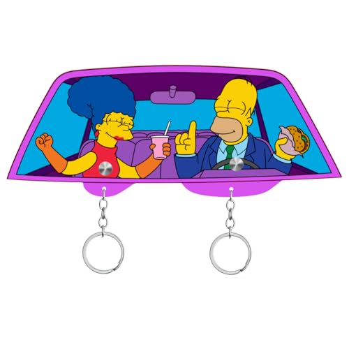 Key Holder – Homer and Marge Magnetic Acrylic Keychains on MDF Base – Unique Wall Decor and Gift