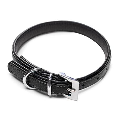 Hundehalsband aus Echt-Leder mit Strasssteinen/Kristall besetzt – funkelndes Hunde und Katzen Halsband aus gepolsterten und doppellagigen Büffelleder - Lederhalsband Audrey (M (24.5-32.5cm), Schwarz)