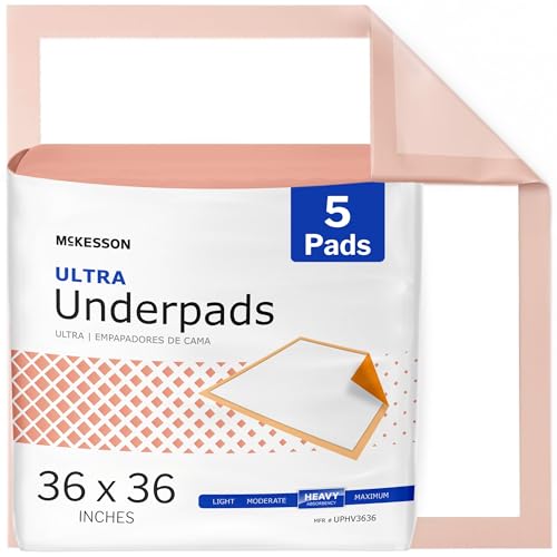 McKesson Underpads Bed Pads, Elderly, Heavy Absorbency, 36 x 36 in, 5 ct