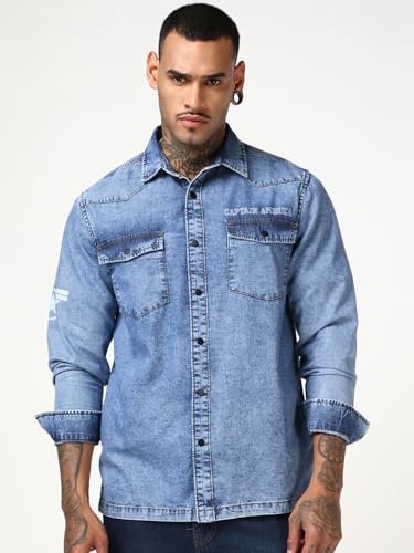 Image of Bewakoof Official Marvel Merchandise Captain America Men's Graphic Print Regular Fit Full Sleeve Collar Pure Cotton Shirt