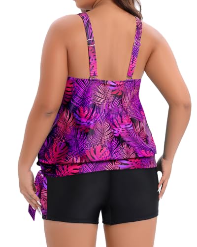 Holipick Women Plus Size Tankini Swimsuit - Two Piece Bathing Suits Tummy Control Blouson Tankini Top with Boy Shorts4