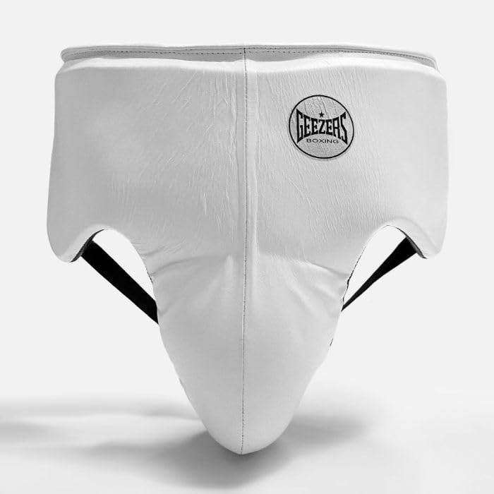Geezers Elite Pro Groinguard 2.0 Leather, Rear Lace Adjustment, Protective Comfortable Fit (White, XL)