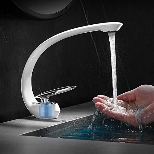 Robinet d'évier de salle de bain monotrou blanc au design épuré - 5