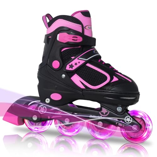 Image of Nattork Blade Roller Skates for Boys with Light Up Wheel, Outdoor & Indoor Illuminating Rose Inline Skates for Boys Little Kids Toddler Ages 5-8 4 5 6, Beginners
