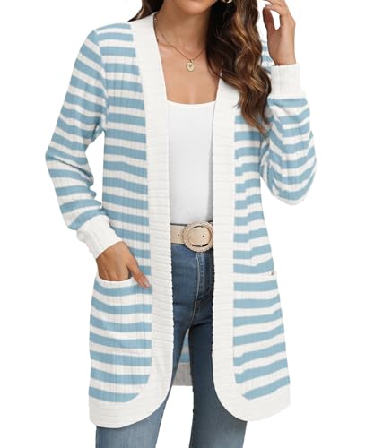 Image of YSYOKOW Cardigan Sweaters for Women Long Sleeve Open Front with Pockets | Long Cardigans for Women Lightweight Soft Casual Dressy Loose Fit Cardigan Sweater with Pockets for Work and Office