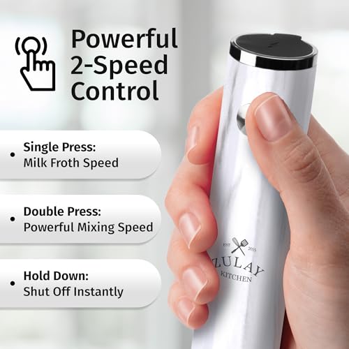 Image of Zulay Kitchen Rechargeable Milk Frother Handheld - Frother Wand, Drink Mixer, Electric Whisk Frother, for Cappuccinos, Matcha & Protein Powder - Lux 4 Whisk 2 Speed Waterproof 2000mAh White Marble