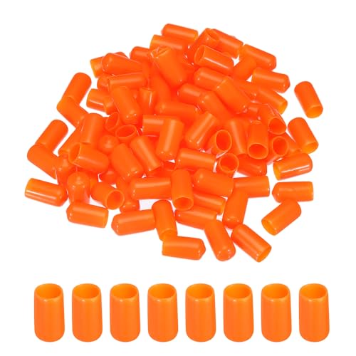 Image of MECCANIXITY 100pcs 10mm(3 /8 inch) Rubber End Caps Cover PVC Vinyl Screw Thread Protector Round Wire Shelf Caps for Screw Bolt Pipe Fence Post, Orange