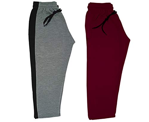 Image of IndiWeaves Kids - Unisex Girls and Boys Fleece Warm Lowers Track Pants for Winters (3612310; Maroon; Grey; 12-13 Years) Pack of 2
