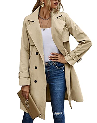 Loalirando Damen Trenchcoat Zweireiher Langer Mantel Klassische Herbst...