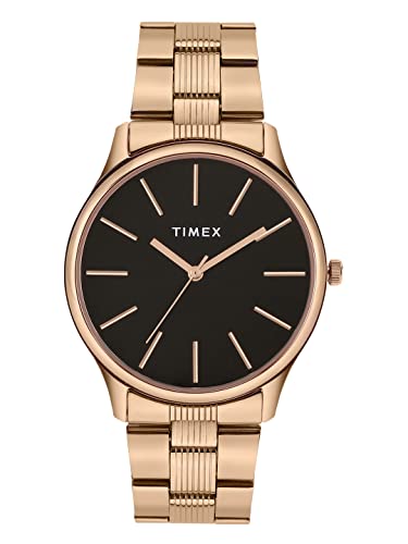 Image of TIMEX Analog Watch for Man with Black Round Dial & Rose Gold Stainless Steel Bracelet Band Water Resistant Men's Wrist Watches - TWTG73SMU04