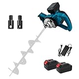 Tarière Sans Fil, 1200W Moteur Sans Balais, Tarière Professionnelle (Forets non Inclus) pour Construction de Clôtures, Jardin et Fondations, Mélangeur de Mortier, Incluse Batterie et Chargeur
