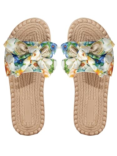 Verdusa Women's Bowknot Dressy Casual Open Toe Flat Sandals Summer Slides Slippers Multicolor 8