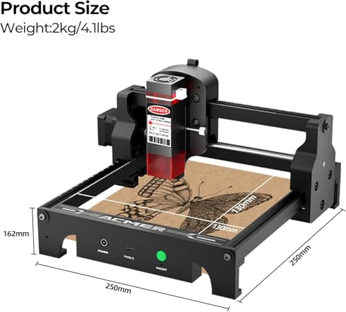 ACMER S1 6W Laser graviermaschine Anfänger, Tragbarer Laserschneider & Gravurgerät für DIY Holz, Metall, Acryl, Leder,130x130mm Gravurbereich, Laserklasse 4,Ideal für Kleinunternehmen
