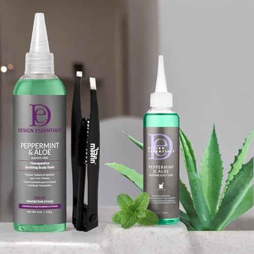 Design-Essentials-Peppermint-and-Aloe-Soothing-Scalp-Tonic-4oz-with-Moofin-Eyebrow-Tweezers-Refreshing-Hair-Care-Set-for-Itchy-Scalp-Hydrates-Cleanses-Dermatologist-Tested-Pack-of-6
