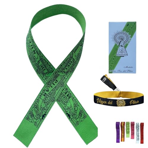 Genérico Pulsera Cinta Virgen del Pilar Origial Medida Exacta Virgen del Pilar Para Hombre o Mujer España Rosa Verde Roja Morada Azul (Verde)