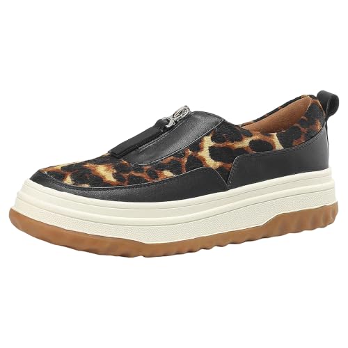 Women’S Horsehair Sneakers | Leopard Round Toe Platform | Casual