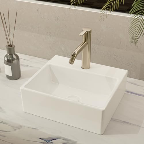 NUESTRA VIDA Lavabo Sobre Encimera, Lavabo de Cerámica Rectangular con 1 Orificio para Grifo, 330 × 290 × 110 mm, Blanco
