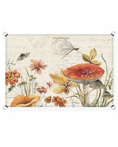 Boanket Sun Shade Sail 6.5' x 10', Mushroom UV Block Sun Sails Shades, Retro Fall Botanical Farmhouse Floral Butterfly Shade Cloth for Patio Deck Terrace Garden Lawns Beach Backyard