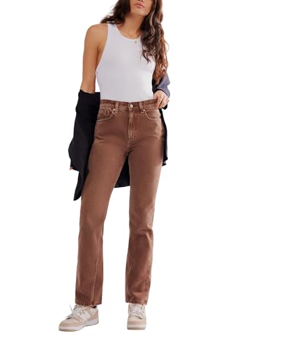 Free People Women's Xena Slim Straight, Chocolate Mousse