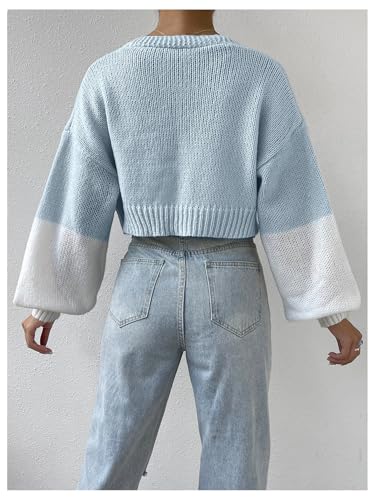 GORGLITTER Women's Chunky Knit Cardigan Sweater Y2k Flower Long Sleeve Open Front Bolero Shrug Crop Cardigan Sweater Jacket3