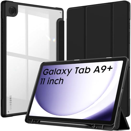 Robustrion Cover for Samsung Galaxy Tab A9 Plus Cover Case 11 inch, Hybrid Cover Case for Samsung Tab A9 Plus Cover/Tab A9+ Tablet Cover with Transparent Back [Auto Sleep/Wake Support]- Black