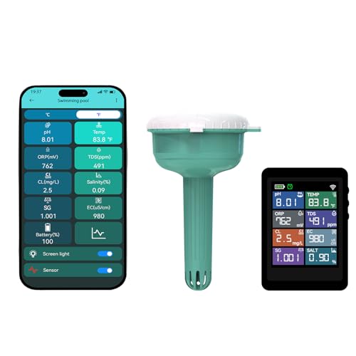 Rovynel 8-in-1 LoRa Smart Pool Water Monitor with 2.8' Indoor LCD Display & Tuya WiFi App, Floating...