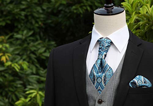 HISDERN Cravat for Men Silk Paisley Mens Cravat and Pocket Square Set Polka Dot Ascot Tie and Handkerchief for Wedding Party Christmas