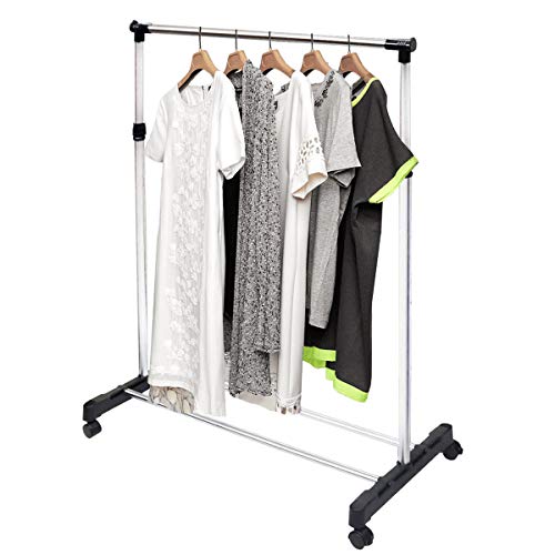 ALLPER Perchero de Aluminio Resistente. Plata Brillante. 4 Ruedas. Ajustable. TAMAÑO: 90-170 cm x 85 cm. Groso de Las Barras 25 mm. Perchero Burro para Ropa. Doble Barra Abajo Cover