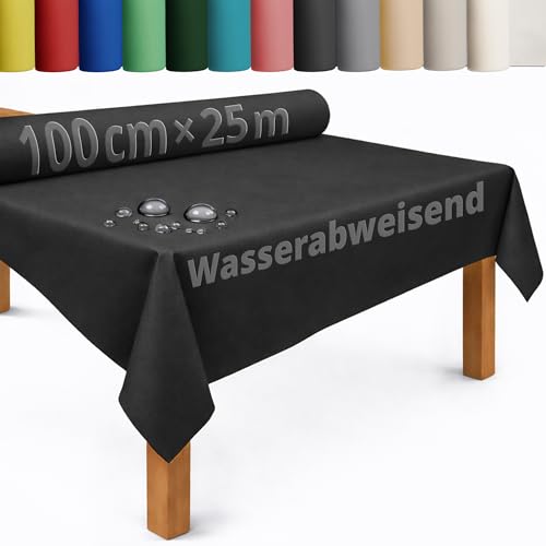 DecoHomeTextil Tischdecke Rolle Tischdeckenrolle Vliesstoff Vlies Schwarz 1 x 25 m 80g/m² abwaschbar wasserabweisend