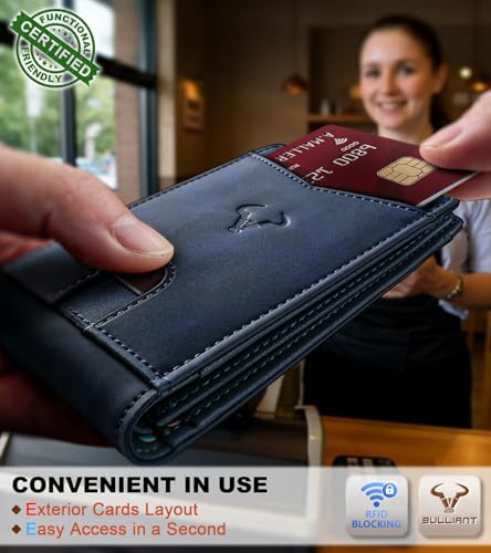 Image of BULLIANT Men Slim Leather Pocket Wallet Bill Holder 11Cards-Genuine Leather | RFID Blocking | Easy Access | Gift Boxed