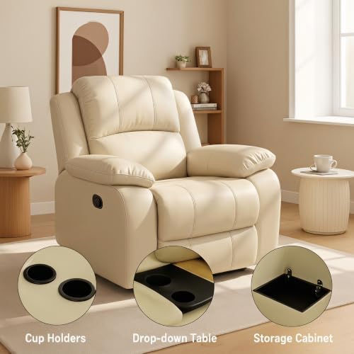 Image of Manual Lazy Boy Recliner Chair, Single Leather Reclining Chair with Home Theater Seating, Oversized Recliner Sofa Breathable Living Room Chairs for Adults Reading Gaming, Khaki