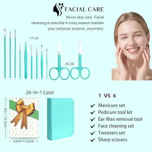 Image of 26Pcs Manicure Nail Clipper Set for Women Gift, Turquoise Case