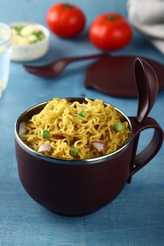 GANESH Stainless Steel Noodle&Soup Bowl with Handle&Spoon,Airtight&Leak Proof Bowl for Pasta,Soup,Rice,Maggie Food Container for Use in Kitchen,School,Office,Travel (Multicolor),500 Milliliter-500 Ml (Image - 3)