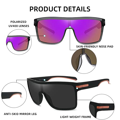 2 Pack Flat Top Polarized Sports Sunglasses Outdoor Cycling Glasses with Polarized Lens, Square sunglasses3