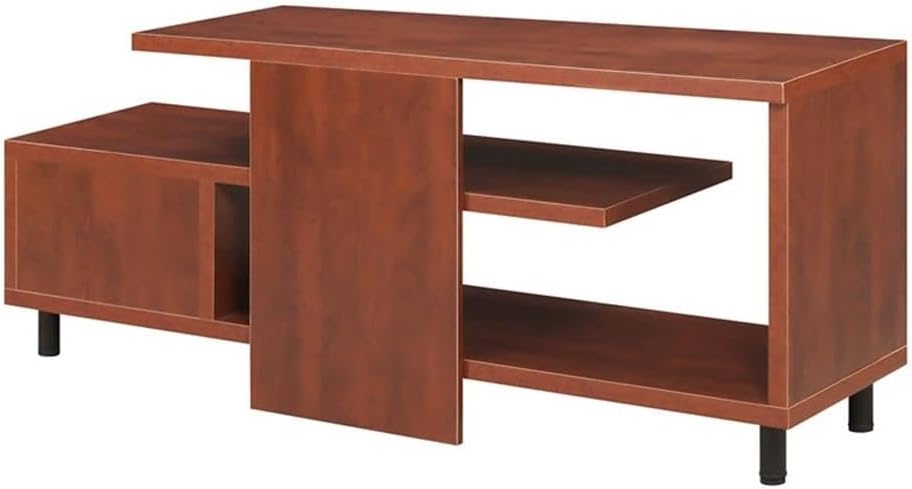 Pemberly Row Contemporary Asymmetrical 60" TV Stand Entertainment Console with Storage Drawer in Cherry Finish